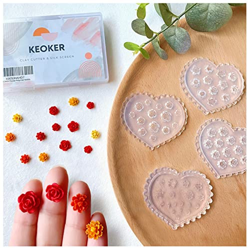 KEOKER Flower Polymer Clay Molds - 4 Pcs Rose and Daisy Miniature Molds for Jewelry Making, Earrings Decoration (Mini Flower)