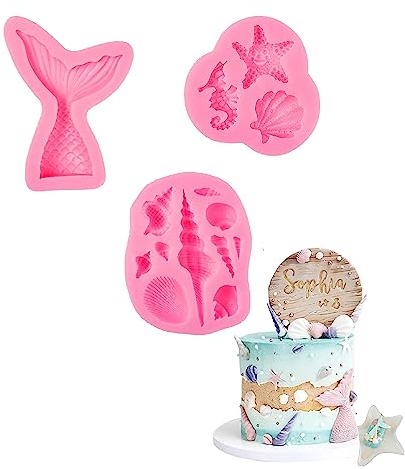 4 Pieces Marine Shellfish Silicone Molds, 3D Fishtail, Starfish, Conch, Shell Shape, DIY Baking Molds, for Cake, Chocolate, Candy