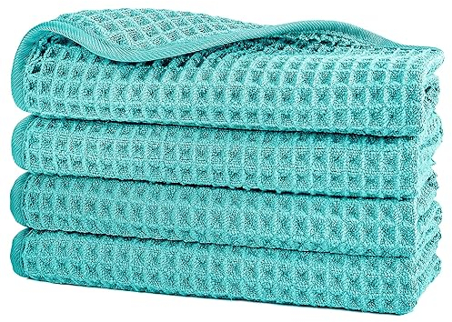 Polyte - Waschlappen aus Mikrofaser - fusselfrei - Waffelstruktur - Aqua - 33 x 33 cm - 4 Stück