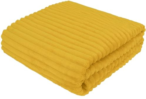 Cotton Market - Överkast - 220 x 240 cm - Tvåsidigt överkast - Mjuk pläd för vardagsrum och sovrum - Överkast till soffan - Överkast till soffan - Pälsöverkast - Senap