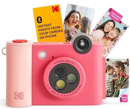 KODAK Smile+ 2-in-1 Digital Instant Print Camera & Wireless Bluetooth Photo Printer - 10MP, Special-Effect Rotating Lens, Zink 2x3 Inch Sticky-Back Photos, Print via Fun App from Smart Devices - Pink