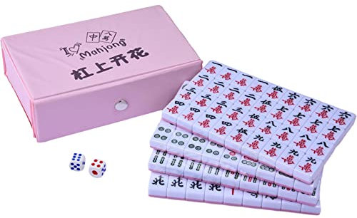 Xistuoz Chinesisches Mahjong Spiel Reiseset mit 144 Spielsteinen und 2 Würfeln für chinesisches Spielspiel (zufällige Farbe)