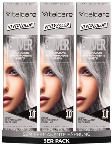 Vitalcare | Vivid - Colorazione Semipermanente Professionale, Tinta Colorante Capelli, Durata Fino a 20 Lavaggi, Capelli Morbidi, Idratati e Luminosi, Argento, 3 x 100 ml