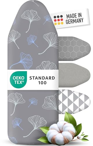 Ironing Board Cover and Pad 15x54 - Made in Germany Iron Board Cover with Heat Reflective Aluminum Coating and Padding- Heavy Duty Iron Board Cotton Cover with Elastic Drawstring Stretch Fit (Ginkgo)