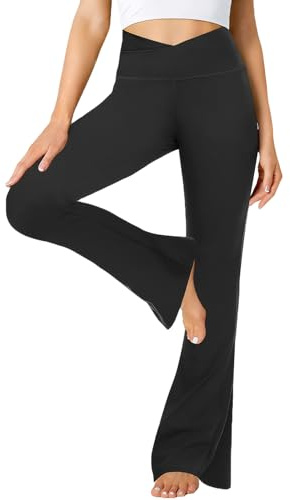 Getervb Pantalon Mujer Campana Leggins Yoga Cintura Alta Mallas Deportivos Push Up Pantalones Acampanados Flared Opacos Casual Danza Ropa (FR/ES, Letras, L, Regular, Regular, A Negro)