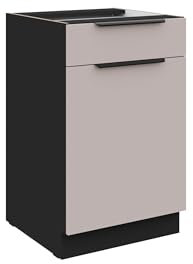 Küchen Unterschrank 50 cm Küche Arona Kaschmir beige matt + Schwarz matt Küchenzeile Küchenblock Küche Einbauküche