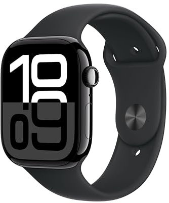 Apple Watch Series 10 (46 mm GPS + Cellular) Montre connectée avec Boîtier en Aluminium Noir de Jais et Bracelet Sport Noir (M/L). (Reconditionné)