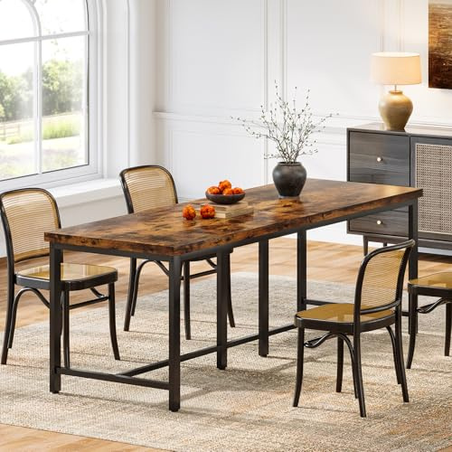 Tribesigns Tavolo da pranzo lungo 200 cm, per 6-8 persone, grande tavolo da cucina rettangolare industriale in legno, tavolo da pranzo rustico con robuste gambe in metallo (marrone usticale)