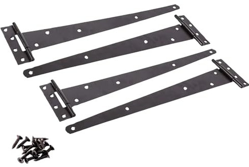 Garden Mile Lot de 2 charnières de portail de jardin noires de 450 mm pour portails en bois avec revêtement en poudre pour protection contre les intempéries, charnières en T avec vis pour abri de