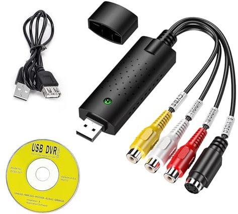 convertidor de VHS a Digital, USB 2.0 Audio Video Grabber VHS a DVD Digital para Captura de Video Desde VCR, DVD, Xbox 360, Playstation, PC, TV, Plug and Play, Compatible con NTSC/PAL