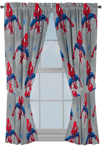 Jay Franco Window Curtains for Kids Bedroom 4-Piece Drape Set with 2 Tiebacks, Grey - Spiderman, 42 W x 63 L (Pack of 2)