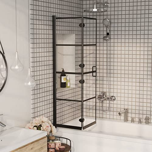 Over Bath Shower Screen, Bath Shower Glass Screen Folding ESG 80x140 cm Black
