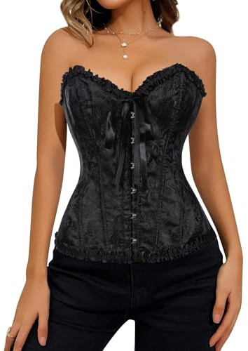 Fjquamitix Corset Tops for Women Lace Push-Up Bodysuit Bustier Shapewear Lingerie for Ladies (M, Black)