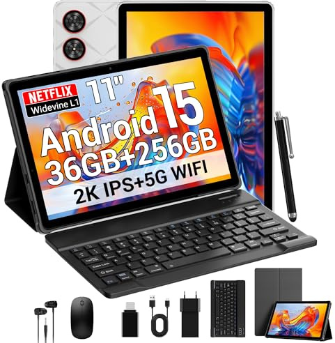 SADSYMB 2026 Newest 2K Tablet 11 Pulgadas con Android 15, Octa-Core, 36GB RAM+256GB ROM (1TB TF), 5G WiFi, 2000 x 1200 Incell, Widevine L1/8000mAh/13MP+8MP/GPS, Tablet con Teclado+Ratón(Gris)