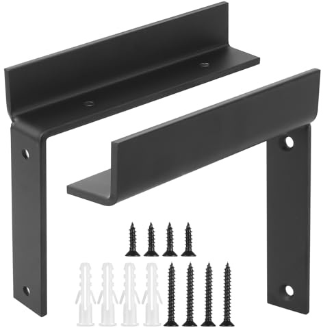 2 PcsShelf Brackets Heavy Duty Shelf Brackets & Supports, Black Metal Wall Mounted Shelf Supports Braces, 90 Degree Right Angle Shelves Support Bracket for Living Room Bedroom