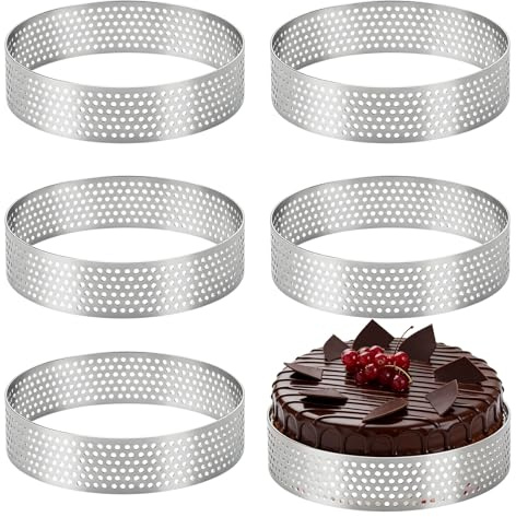 EuAcesry Cake Ring, 6 PCS Ø 8 CM Round Cake Mold, Crumpet Rings Non Stick, 430 Stainless Steel Cookie Cutter Set, for Tarts Pastries Cakes Pizzas Biscuit Crumpets Eggs Pastry Mousse Desserts