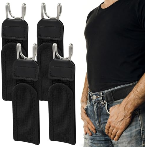 4 Pezzi Cintura elastica tattica con gancio in metallo, cinture senza fibbia, Gancio for cintura senza fibbia, unisex, cintura in vita invisibile, per jeans e pantaloni per il tempo, abbigliamento