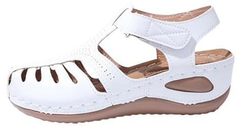 XUEJIANN Plattform kil stängd tå sandaler – sommarsandaler kvinnor andningsbara genombrutna promenadskor retro spänne ankel klassisk sko lätt Holida inomhus utomhusskor minnessula promenadtofflor