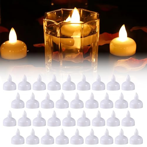 36 Bougies Chauffe-plat Flottantes, Bougies LED, Bougies Votives électriques Blanc Chaud Sans Flamme, Idéales pour la Décoration de Mariage, Vases, Piscines et Spas