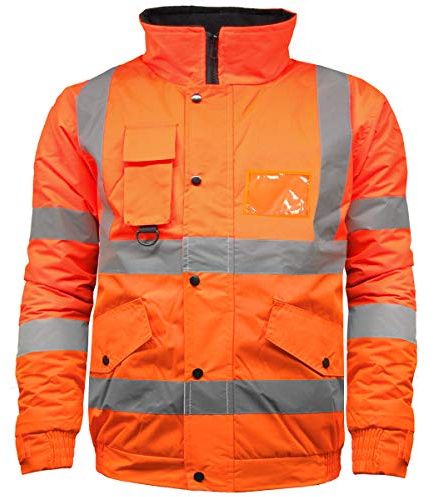 High Visibility Safety Security Reflective Protective Waterproof Workwear Bomber Jacket Fluorescent (XL, Fluorescent Orange)
