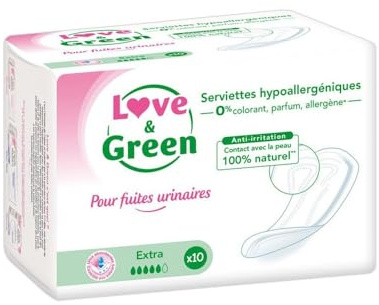 Love & Green pour Fuites Urinaires Serviettes Hypoallergéniques Extra 10 Serviettes