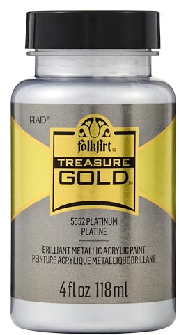 Plaid PE5552 Folk Art Treasure Gold Acrylic Craft Paint, Platinum,2oz,white,5552