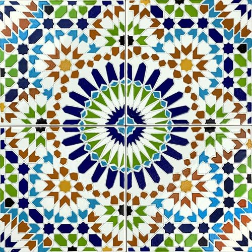 Cerames piastrelle ceramiche marocchine Fara – ceramiche piastrelle mosaico decorative per il bagno, la cucina, sotto le scale | Piastrelle colorate marocchine con motivo orientale 20x20 cm