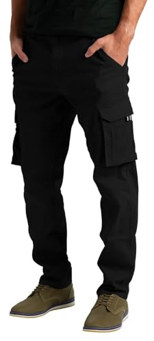 westAce Men's Cargo Trousers Casual Relaxed-Fit Multi Pocket Stretch Cotton Drawstring Work Utility Construction Hiking Tactical Streetwear Cargo Pants (Available in Big & Tall) (Black, 34W / 30L)