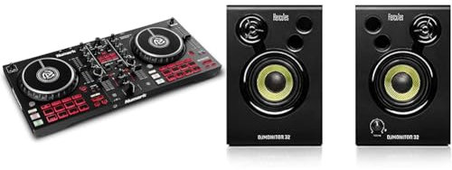 Numark Mixtrack Pro FX - Controlador DJ de 2 secciones para Serato DJ con mezclador DJ & Hercules DJMonitor 32-2 altavoces activos de monitorización de 15 vatios RMS