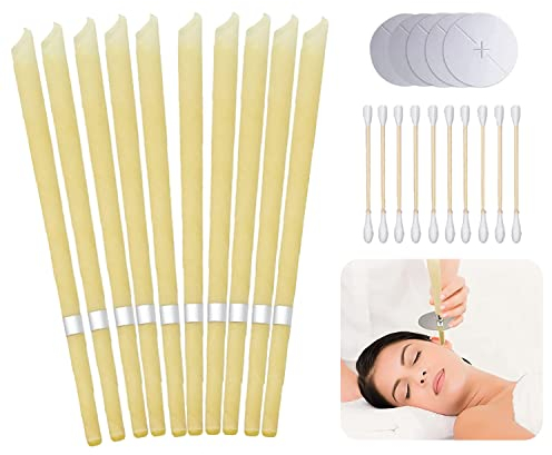 Ohrenkerzen,10 Stück Natürliche Ohrkerzen,zur Reinigung Ear Candle Ohrenschmalz Entferner Kerzen,Ungiftige Bienenwachskerzen Ohrkerze Ohrenschmalz mit 5 Schutzscheiben Ohrkerze Ohrenschmalz Kerzen Set