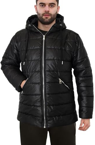 A2Z Ladies Hooded Silver Zipped Puffer Jacket Black Padded Long - Jacket JK39 Black._2XL