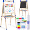 Kunst Staffelei für Kinder mit Zubehör- Doppelseitige hölzerne Tafel für Kinder mit magnetischer Kreidetafel, abwischbarem Whiteboard & Papierrolle, Kindertafel mit Kreide und Magnet 2-4 4-8 9-12