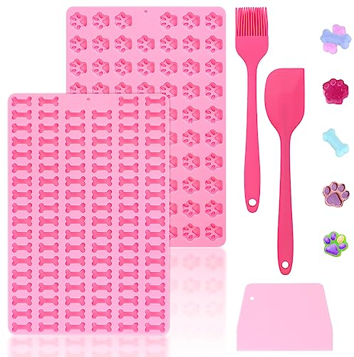 Encuryna 2 Stück Backmatte Hundekekse Mini, Silikon Formen für hundeleckerli, Leckerli Backmatte für Hunde, Silikonmatte Backform mit Backpinsel für DIY Hundeleckerlies, Kekse, Leckerlis, Pralinen