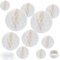 WOPPLXY 24 PCS Honeycomb Balls - 6 Sizes White Tissue Paper Honeycomb Decorations - Party Decoration Set with 100 Point Glue Dots & 48 Paper Clips