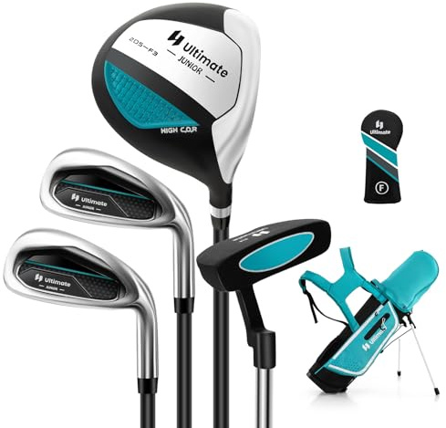 Tangkula Kids Golf Club Set Right Hand, Junior Complete Golf Club Set with 205CC #3 Fairway Wood & #7/#S Irons & Putter, Head Cover & Rain Hood, Golf Stand Bag, Golf Clubs Set for Children Age 5-7