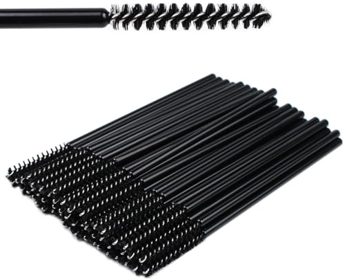 Mini Disposable Skinny Mascara Wands 50pcs Micro Eyelash Brush Small Makeup Brush Applicators Eyebrow Spoolies (Skinny-P-Black-50)