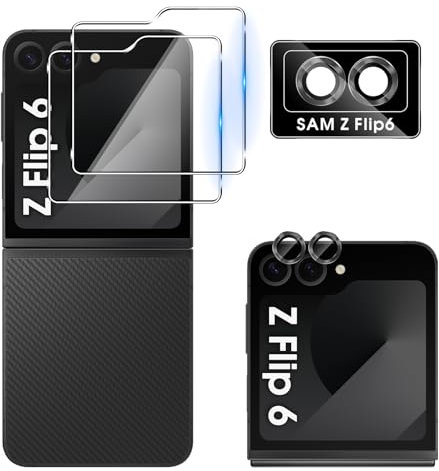 Funrae Pellicola Vetro Temperato per Samsung Galaxy Z Flip 6 5G / Z Flip6, con Protezione Lente Fotocamera [2+1 PCS], 0,33mm Ultra Trasparente [Durezza 9H ] Protezione Schermo Pellicola Protettiva