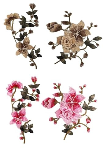 2 set di toppe in stoffa di pizzo, toppe ricamate, applicazioni floreali, fiori ricamati, toppe per vestiti, toppe applicate per vestiti, applicazioni ricamate in stoffa