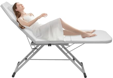 DaiJiubu Lettino da massaggio portatile, lettino pieghevole per massaggi, salone di bellezza, divano letto per terapia tatuaggi, 71 x 23 x 23 pollici, bianco