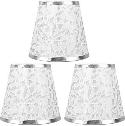 3 pantallas de tela con clip, modernas pantallas de tela de barril para lámpara de araña para bombilla E14, hogar, cocina, dormitorio, mesa de pared (plateado)