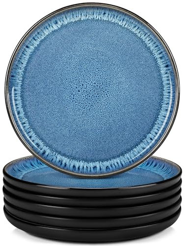 vancasso Dinner Plates Set, 10.25in Salad Plate Set of 6, Scratch-Resistant Ceramic Plate, Straight-Edge Dinnerware Perfect for Party Dessert, Wedding Appetizer, Birthday, Mothers Day Gift, Playa Blue