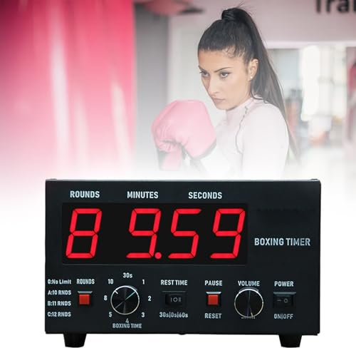 Temporizador de intervalos de boxeo clásico, temporizador profesional de gimnasio con pitido, temporizador portátil de entrenamiento de boxeo con pantalla LED, 1/12 rondas de desafío, temporizador d