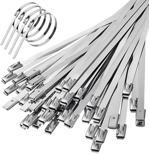 HOTUT Bridas Inoxidable, 50 Piezas Bridas Metalicas Multiusos Bloqueo Automático, Bridas de Acero Inoxidable, para Fijación de Tuberías, Reparación de Cercas y Atado de Cables