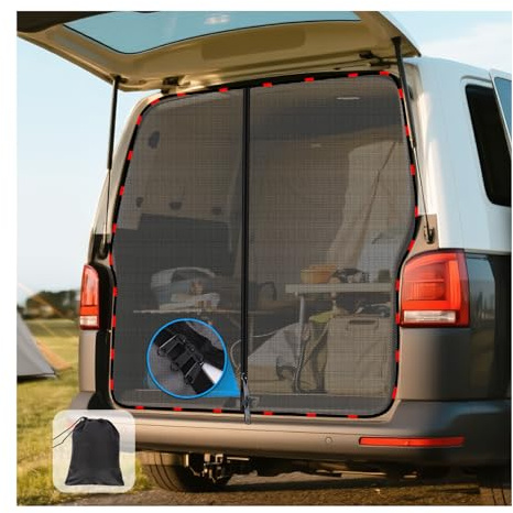ZATOOTO Myggnät för VW T5 T6 bakluckor, insektsnät magnetisk | Insektsskydd, dragkedja, snabb montering, enkel åtkomst, enkel förvaring, VW Bus Camping tillbehör