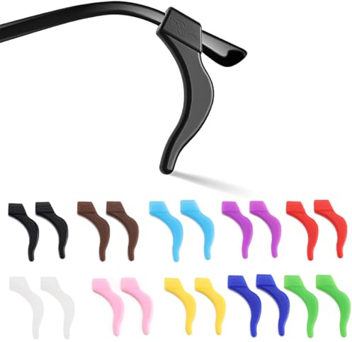 JEYORZY 12 Paires d'Embouts de Branches de Lunettes Colorés, Lunettes Porte-lunettes Anti-dérapant, Crochets D'oreille Lunettes en Silicone Crochets Anti-dérapant - Accessoires Antidérapants Silicone