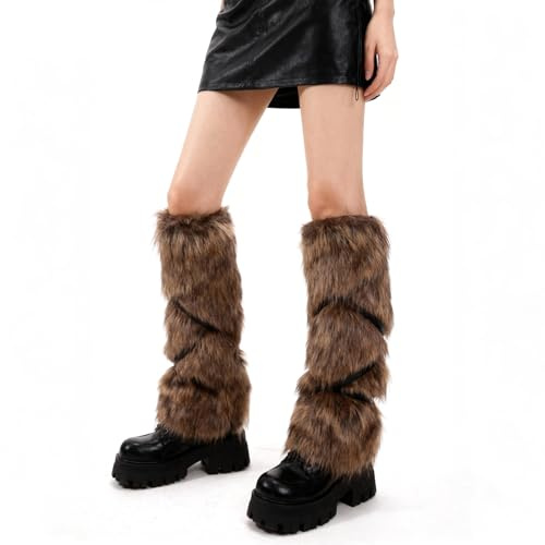 XEPST Calentadores de Piernas Peludos de Piel Sintética para Mujeres Hombres, Calentadores Vikingos Puños de Piel Cálida Accesorio de Cosplay para Disfraz Medieva - Marrón
