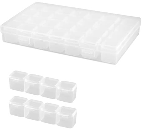 Lotsdonxia 28-Grid Clear Plastic Storage Box – Removable Compartment Organiser for Diamond Art Beads, Jewellery & Small Craft Items