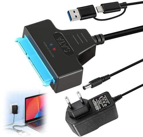 Adaptateur SATA to USB 3.0 pour 2,5 et 3,5 SSD/HDD Câble SATA Transfert pour Windows Mac Linux Adaptateur D’alimentation Rapide 5Gbps avec Alimentation 12V 2A Dur Lecteur Disque Externes et Internes