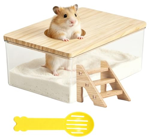 BUOSHUO Hamster Sand Bath with Ladder,Sand Bath Container 8.5x12.5x18.5cm