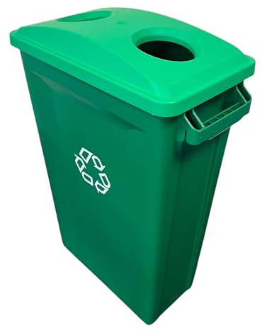 Chabrias Ltd 87 Litre Slim Bin Recycling Container, Space Saving Design, Rectangular for Home, Office, Kitchen – Commercial Product Vented Slim Waste Receptacle Bin (1, Green & Green 2 Hole Lid)